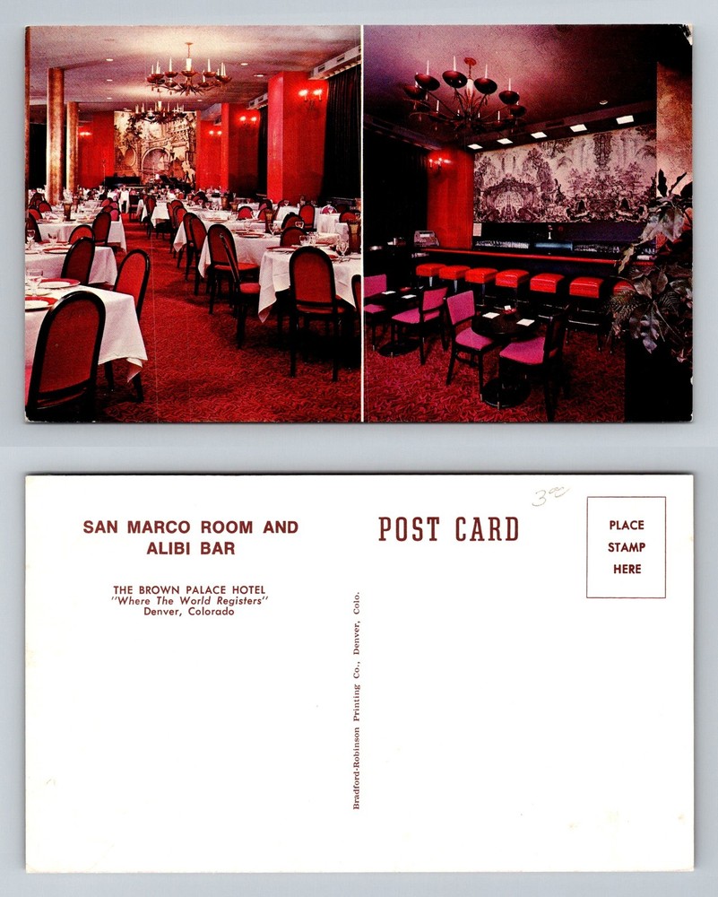 Denver, CO-Colorado San Marco Room Alibi Bar Brown Palace Hotel Vintage Postcard