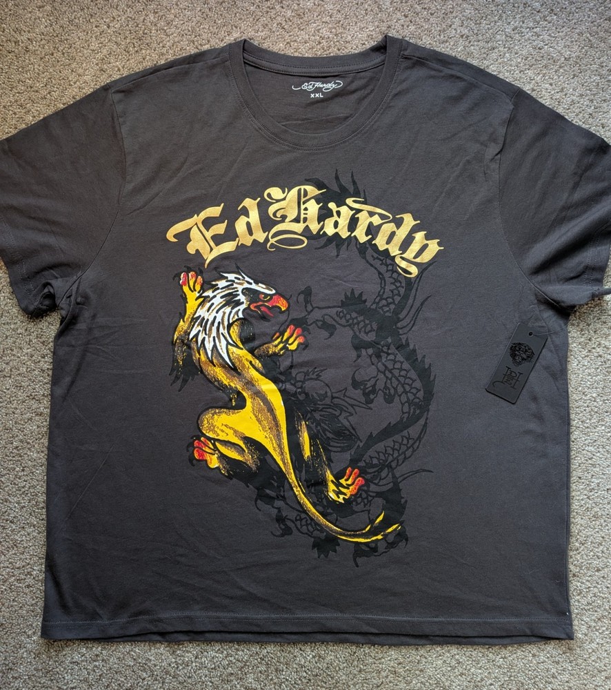 Ed Hardy Dragon Graphic T Shirt Ash Gray 2XL