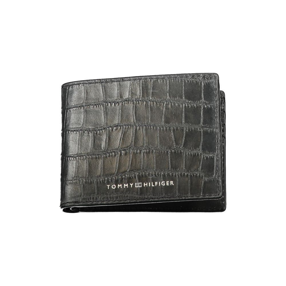 Tommy Hilfiger Mens Black Genuine Leather Slim Bifold Wallet