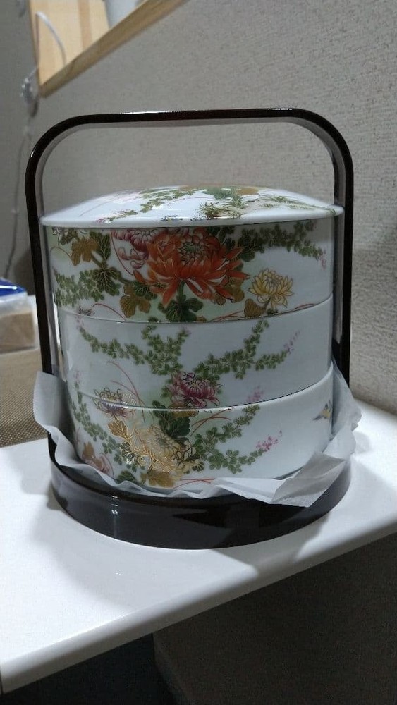 Arita Ware Koyama Kiln Triple Box Bird Flower Pattern Japan Decor