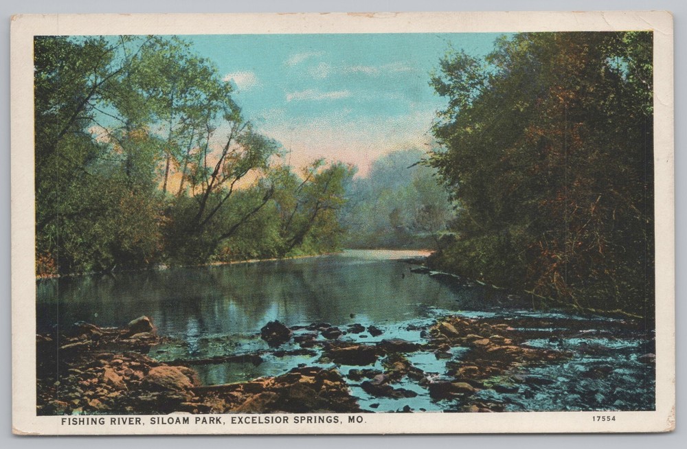 State View~Fishing River Siloam Park Excelsior Springs Missouri~Vintage Postcard