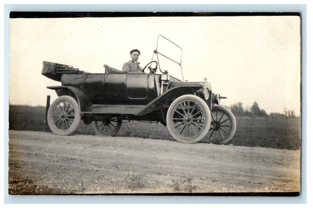 c1910's Man Driving Antique Vintage Car Dirt Road RPPC Unposted Photo Postcard