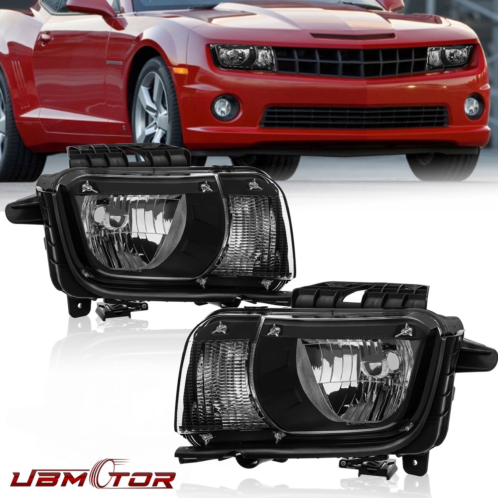 2PCS Black Housing Halogen Headlights Assy GM2502346 For 2010-2013 Chevy Camaro