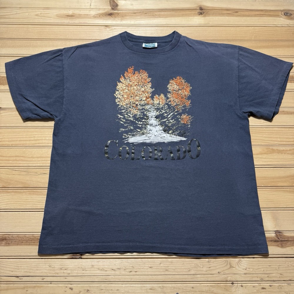 Vintage Colorado Nature Waterfall Forest Graphic T-Shirt Scenic Outdoors - XL