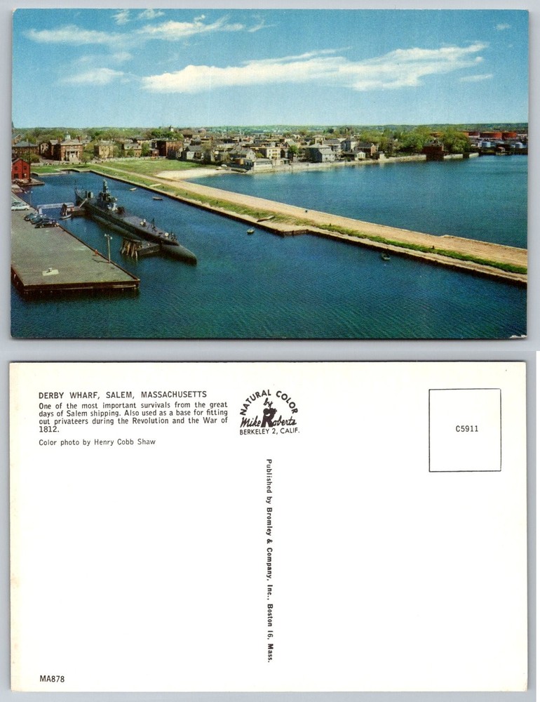 Vintage Derby Wharf Salem MA Postcard Submarine Mike Roberts Natural Color