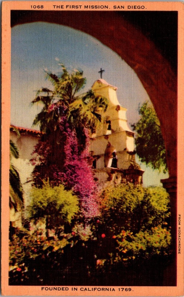Dr Jim Stamps Postcard Mission San Diego De Alcala Linen