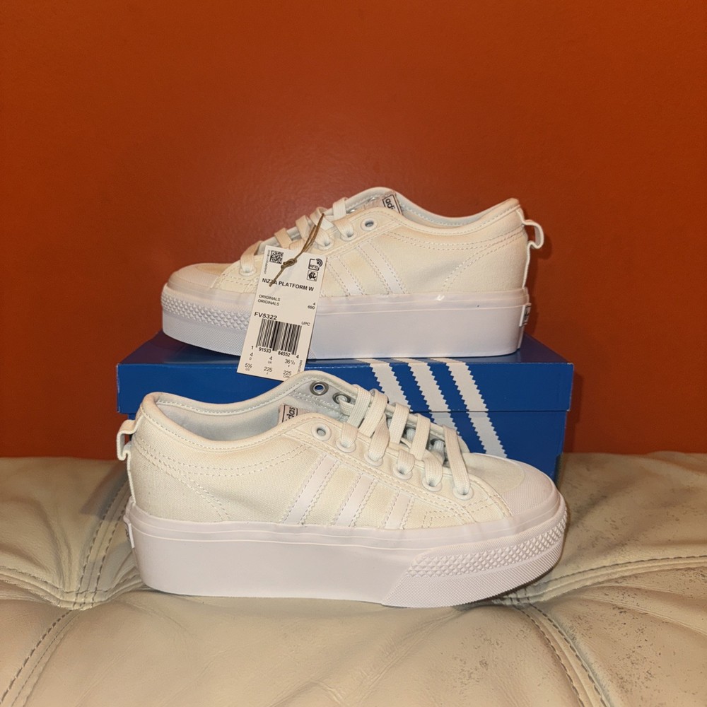 NEW Women’s Size 5.5 ALL WHITE Adidas Nizza Platform Shoes