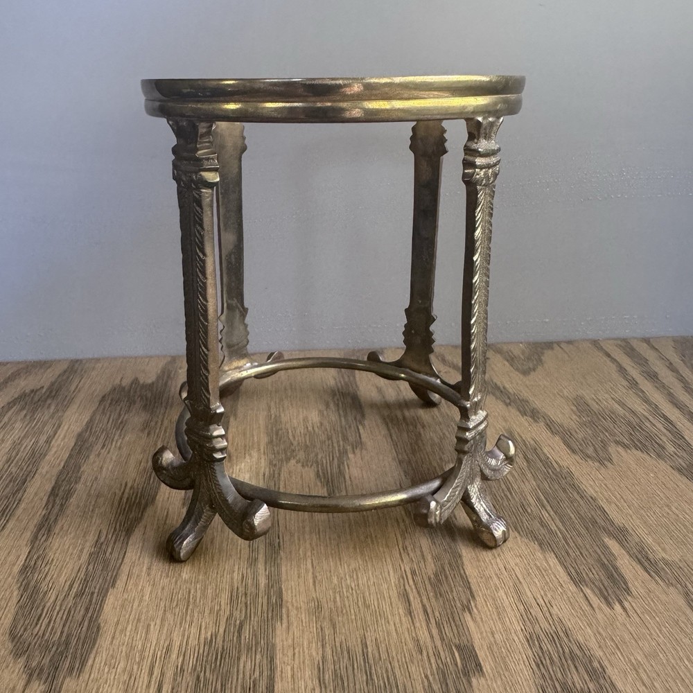 VTG Brass Plant Stand Shell Rim Hollywood Regency Pedestal Shell Deco Patina