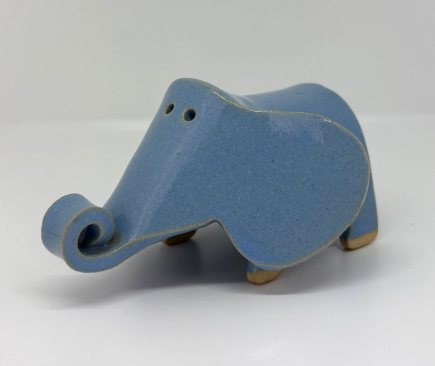 Vintage Signed Mid Century Modernist Blue Ceramic ELEPHANT Sculpture FIGURINE