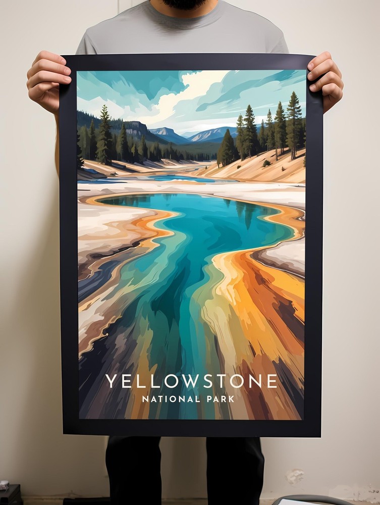 Yellowstone Travel Poster Wall Art National Park Print Instant Hanging Decor