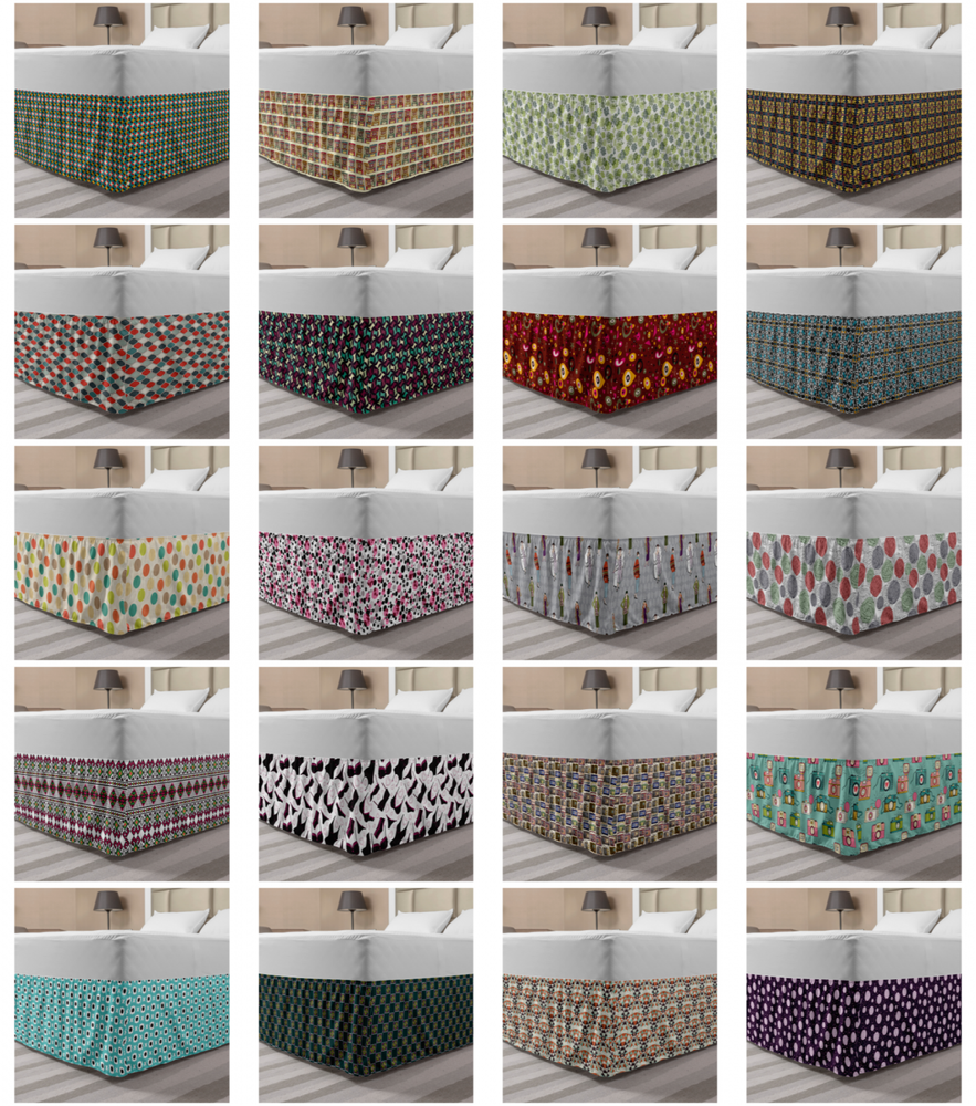 Ambesonne Sketch Bedskirt Elastic Wrap Around Skirt Gathered Design