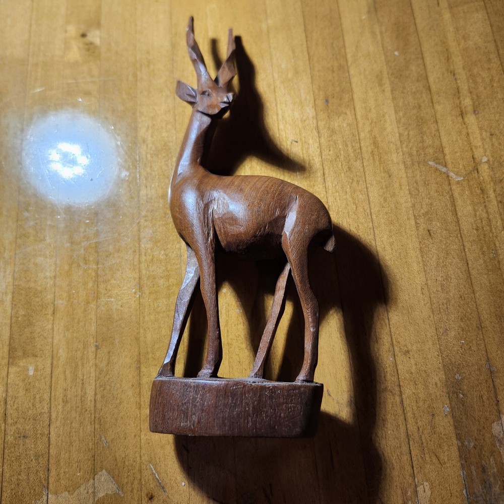 VTG Hand Carved Wooden Antelope Gazelle Deer Wood Figurn Safari Decor