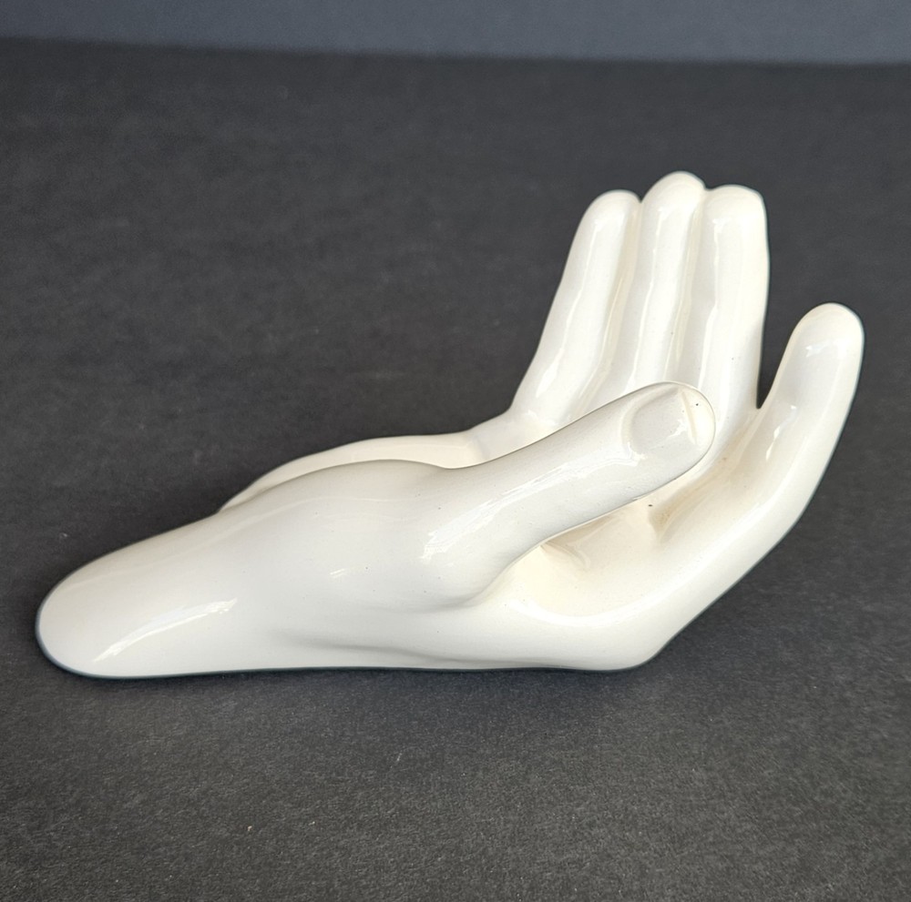 Vintage Nancy Funk Ceramic Hand Sculpture White MCM Pop Art Jewelry Ring Holder