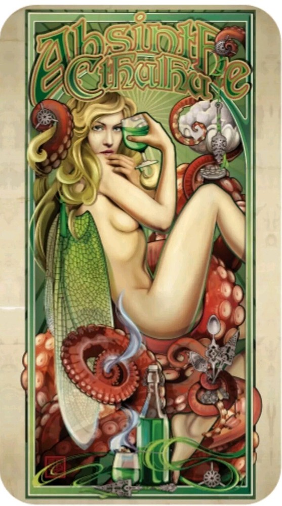 1 Oz .999 Pure Silver Hayleybug Echo Chernik Absinthe Cthulhu Colorized Art Bar-image