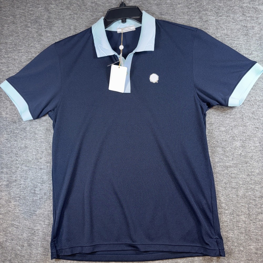 MARK & LONA Womens Navy Blue Skull Logo Golf Polo Shirt Size XL Performance Wear