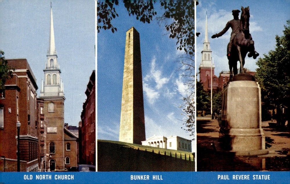 1950s Historic Boston MA Old North Church Bunker Hill Paul Revere Chrome Postcar