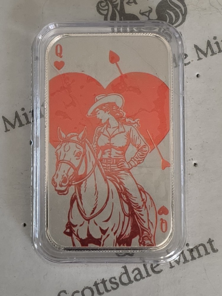 1 oz Silver Bar Valentine's Day The Queen of Hearts .999 Silver w/ Color Artwork