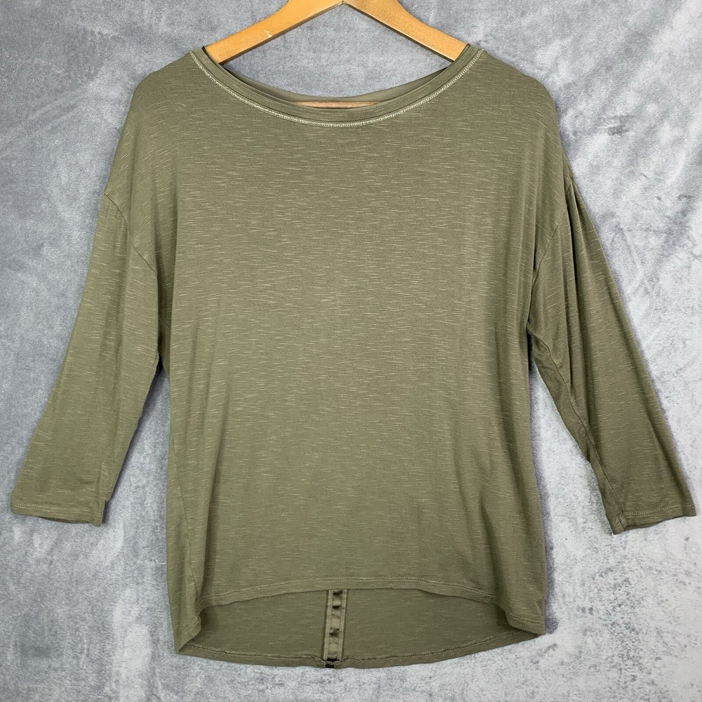 WHBM White House Black Market Womens 3/4 Sleeve Top Olive Size Small Loose Fit
