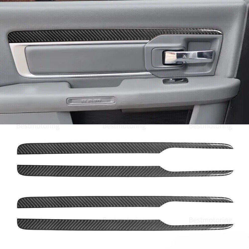 4Pcs Carbon Fiber Interior Door Panel Cover Trim For Dodge RAM 1500 2013-2018