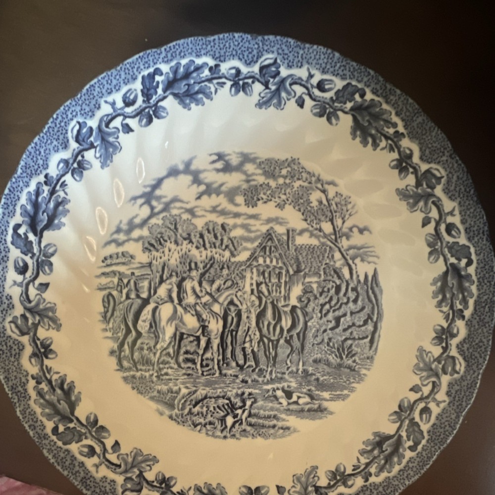 Royal Wessex Coaching Scenes Blue & White Dinner Plate, Horse Scene, Glossy