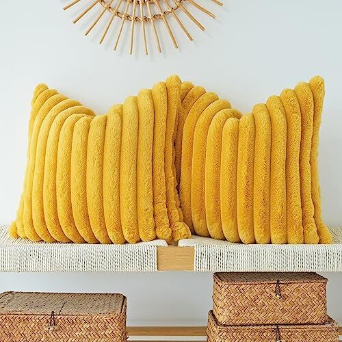 Pack of 2 Faux Fur Plush Decorative Throw 18