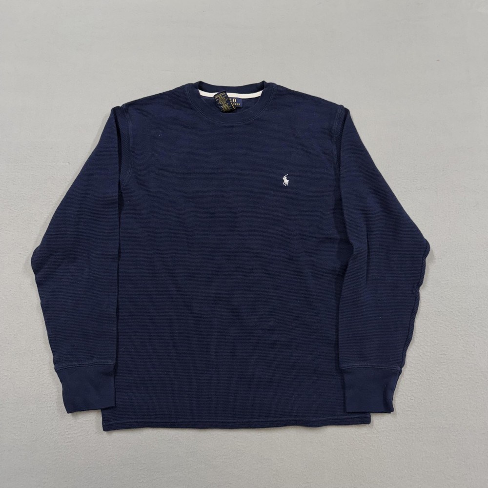 Polo Ralph Lauren Thermal Shirt Mens Medium Blue Waffle Knit Long Sleeve Tee