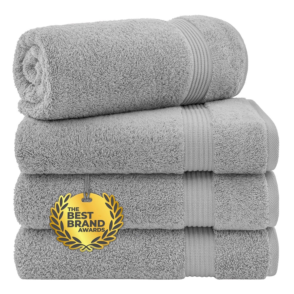 Soft Light Gray 100% Cotton Turkish Bath Towel Set - 4 Pieces