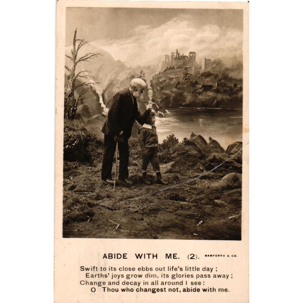 Vintage 1907 Bamforth Co Abide With Me Postcard Hymn Lyrics Sepia Castle 2 NY