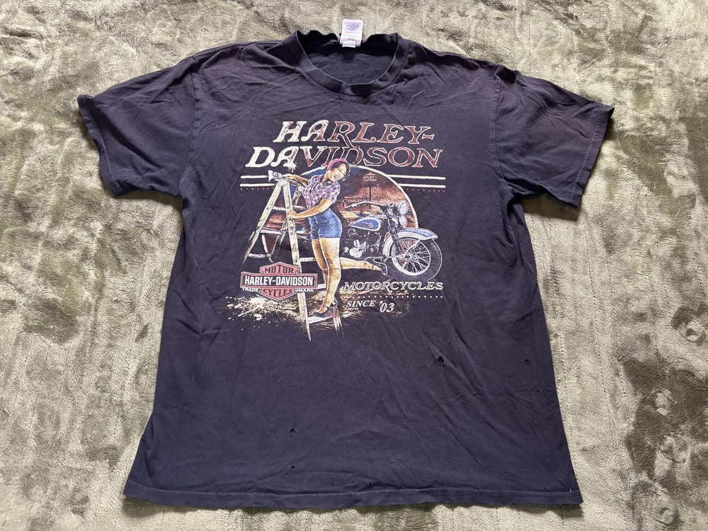 Harley-Davidson Shirt Mens Large Black Pin Up Biker Motorcycle Graphic Tee