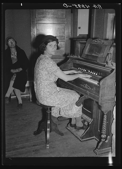 Falls City Nebraska 1936 Woman Playing Organ Farmsteads Cooperative Meeting