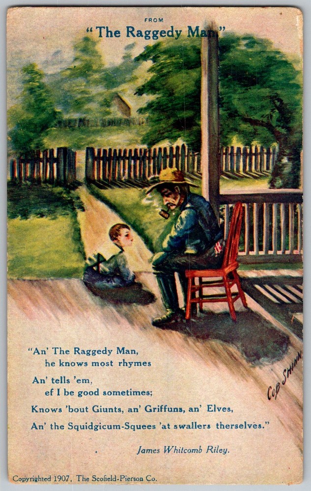 Antique Postcard Raggedy Man James Whitcomb Indianapolis, 1900s