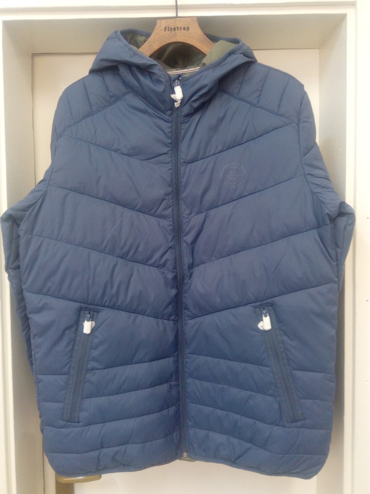 Jack&Jones Mens Puffer Jacket Warm Full Zip Hooded Neck Winter Size M