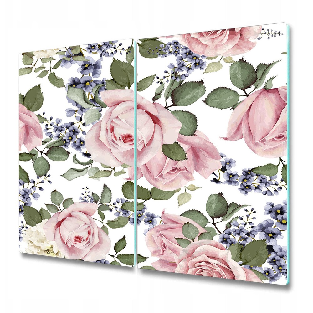 Glass Chopping Cutting Board Worktop Saver Pink Roses Floral Watercolour 2x30x52