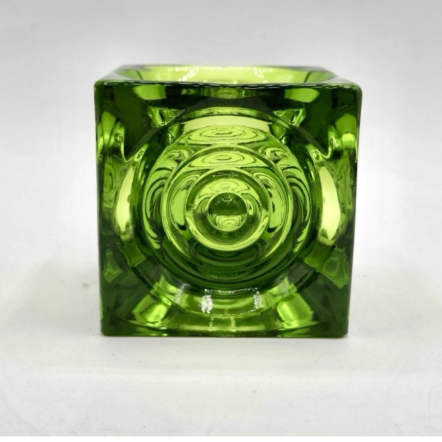 Vintage Viking Green Glass Bullseye Votive Candle Holder 2.5 Mid-Century Modern