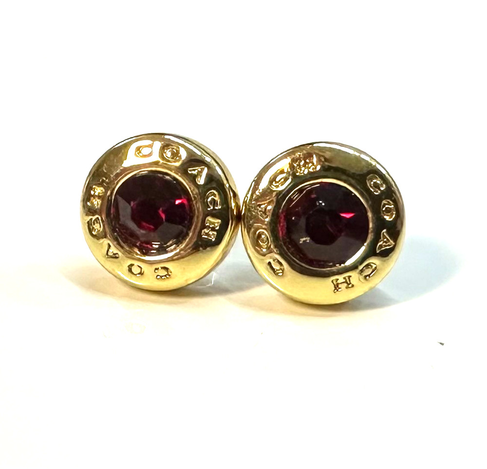 Vtg Costume Red Stone Coach Gold Tone Pierced Earrings Jewelry Lot I