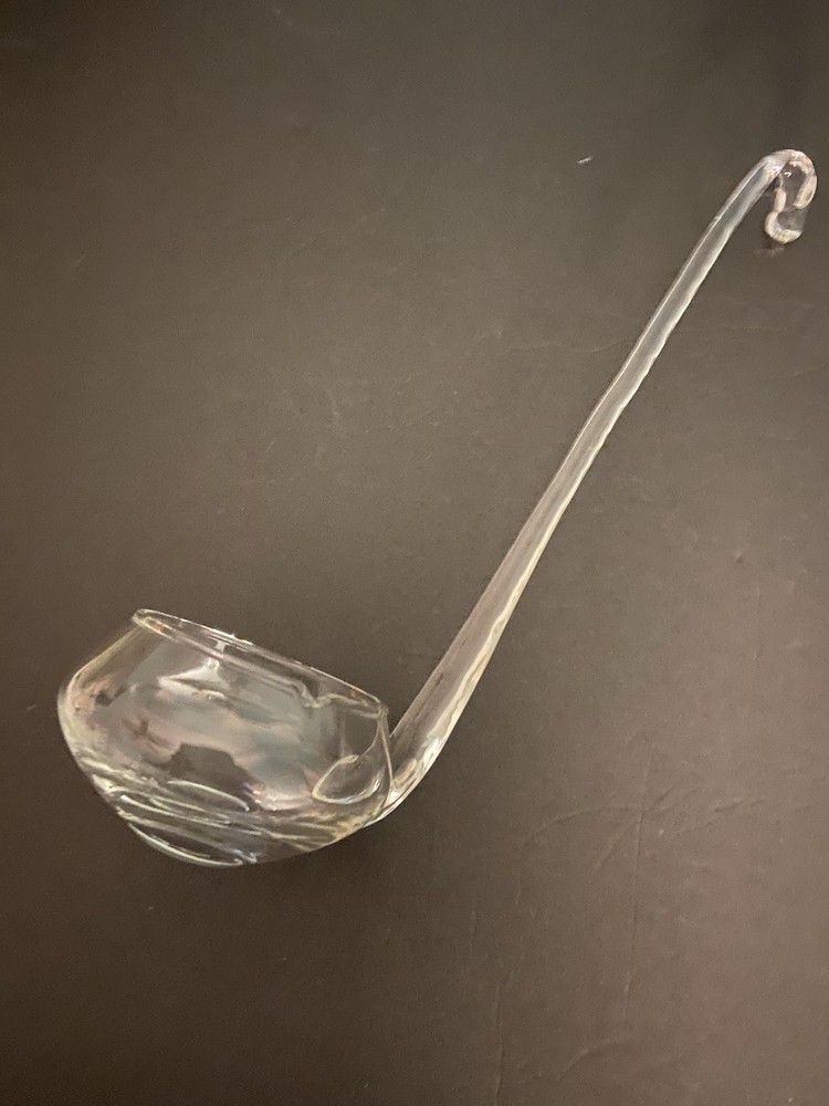 Vintage Mid-Century Modern Clear Glass Punch Bowl Ladle with Hook 13 Inch