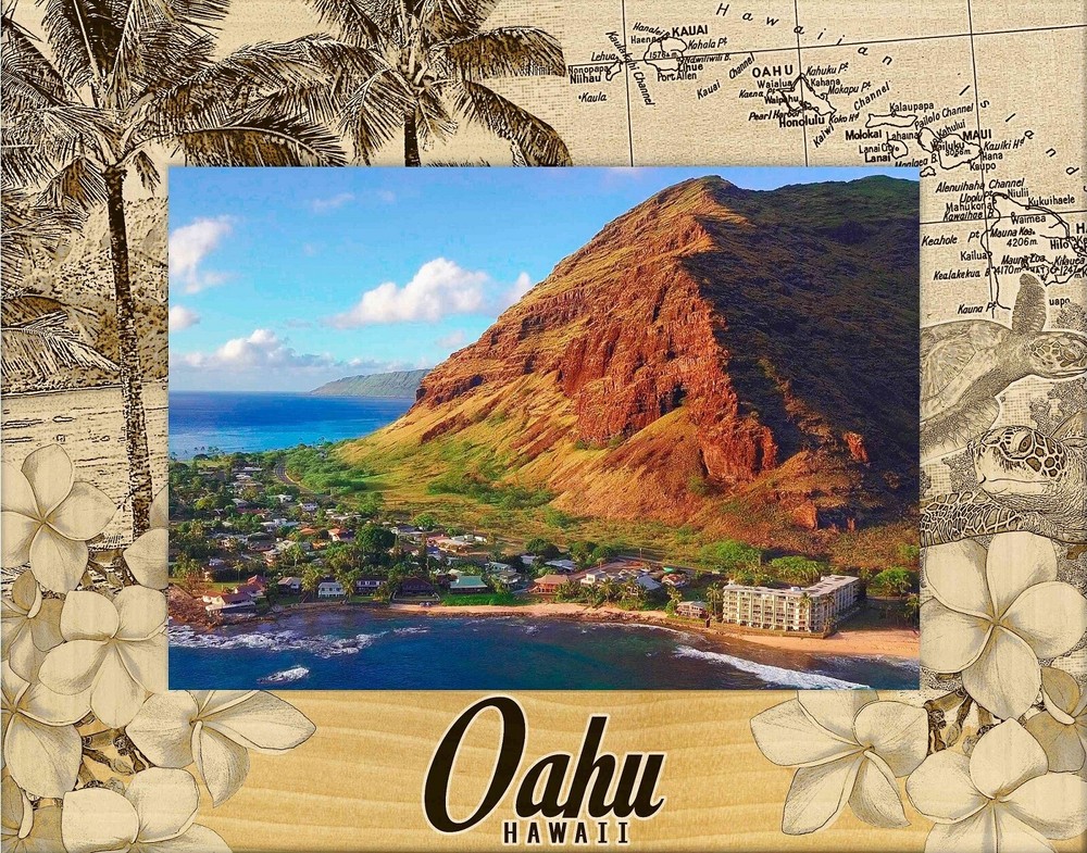Oahu Hawaii Laser Engraved Wood Picture Frame Landscape (4 x 6)