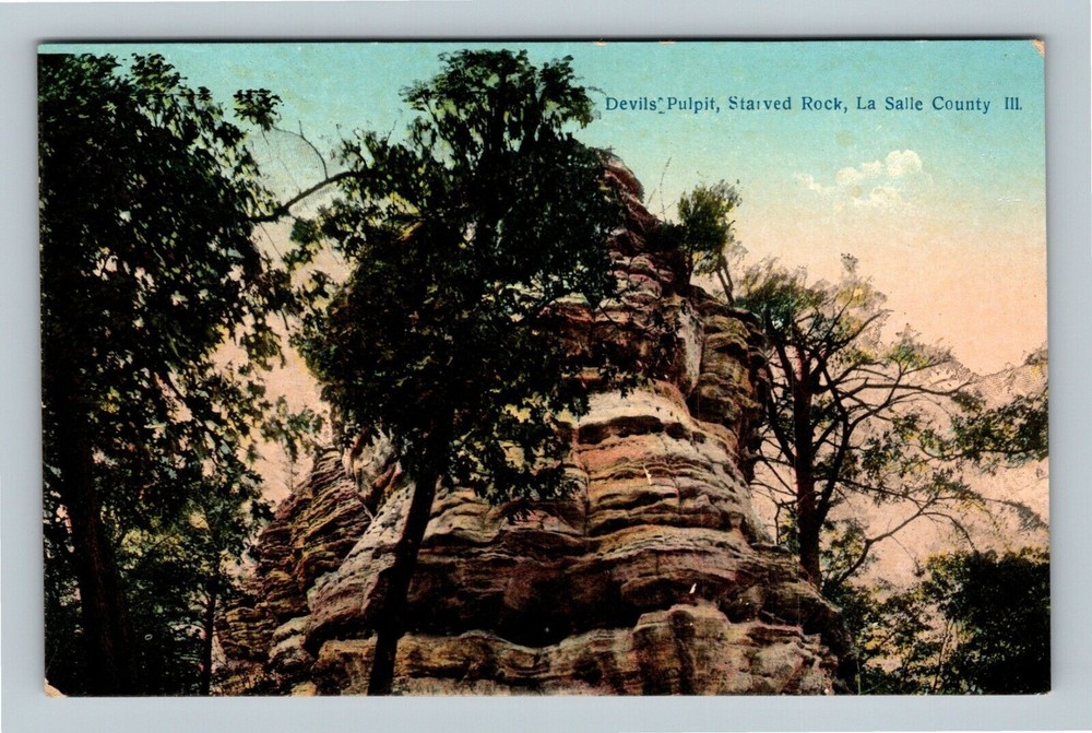 Starved Rock IL-Illinois, State Park, Devils Pulpit, Cliffs Vintage Postcard