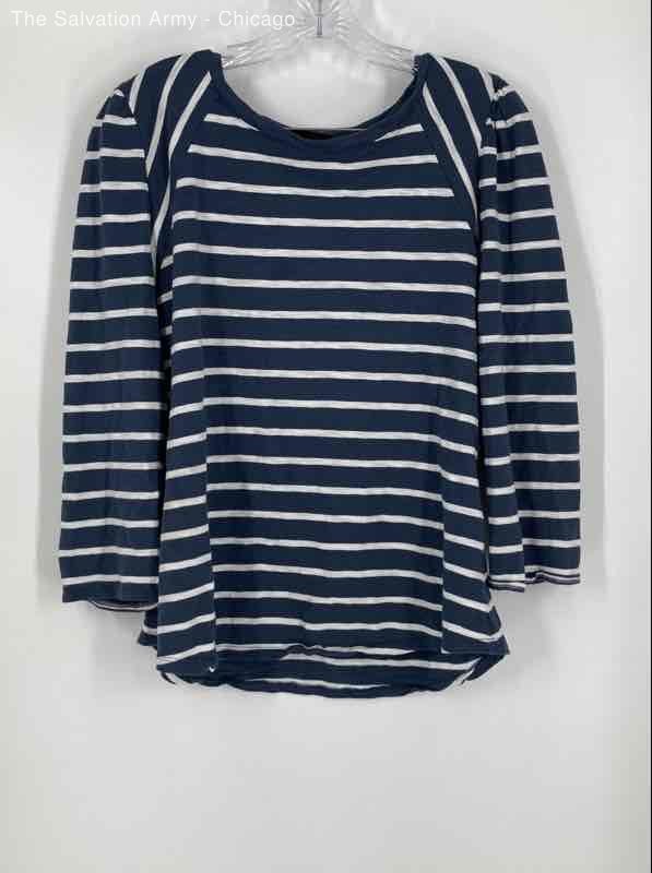 White House Black Market Womens Blue White Striped Blouse Top Size XL