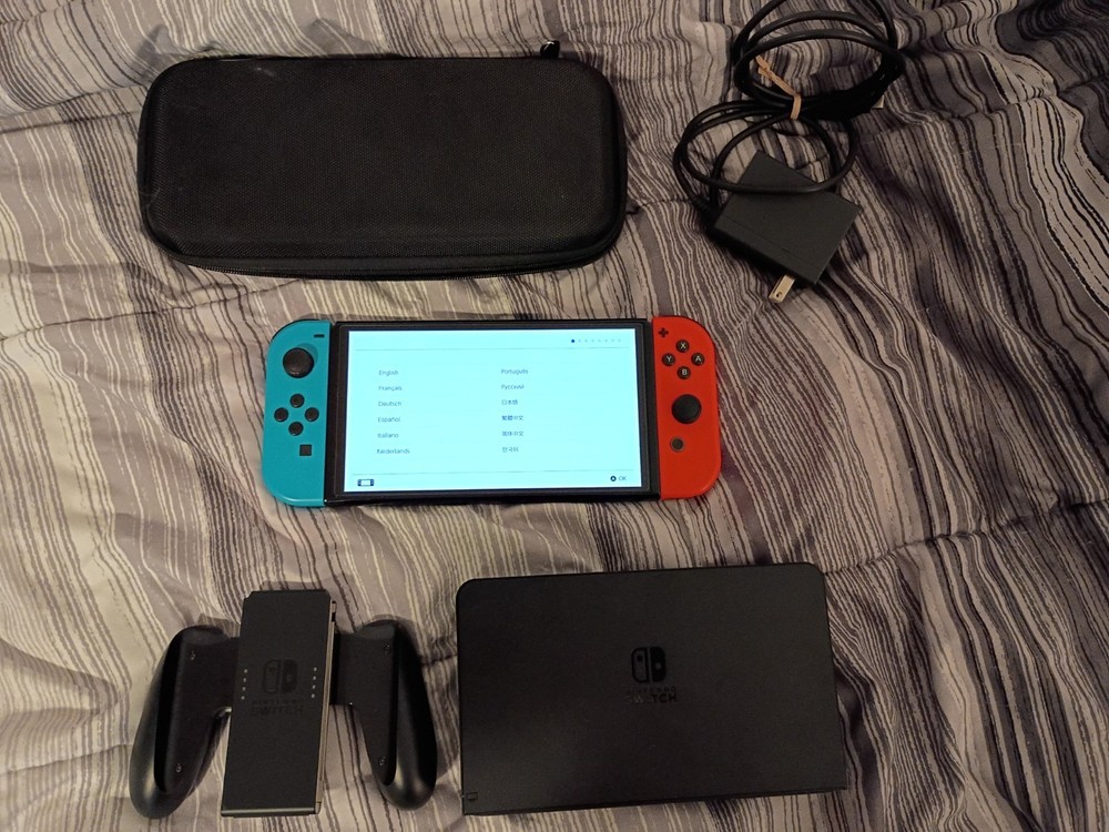 Nintendo Switch OLED Console Bundle Dock Red/Blue Joy-Con W/ Case HEG-001