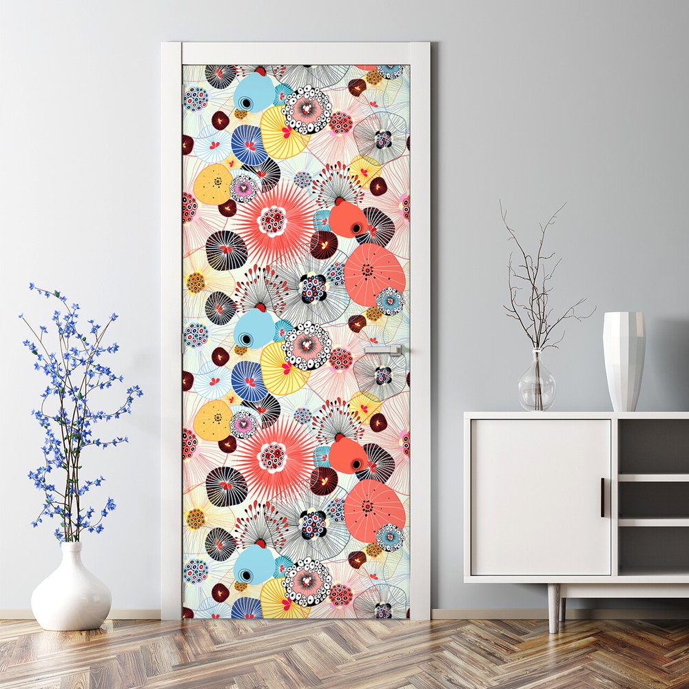 Abstract texture self-adhesive red yellow and blue Door Decal self-adhesive