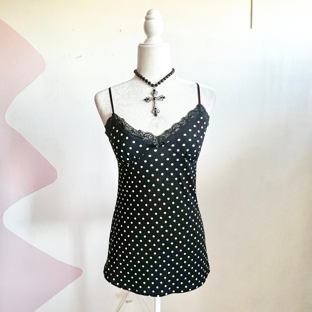 Vintage Y2K 90s Babydoll Tank Top Lace Trim 2000s Coquette Medium