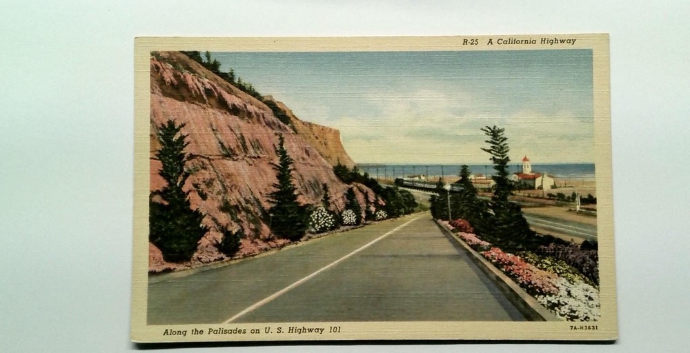 Vintage Linen Postcard California Highway Palisades U.S. Hwy 101
