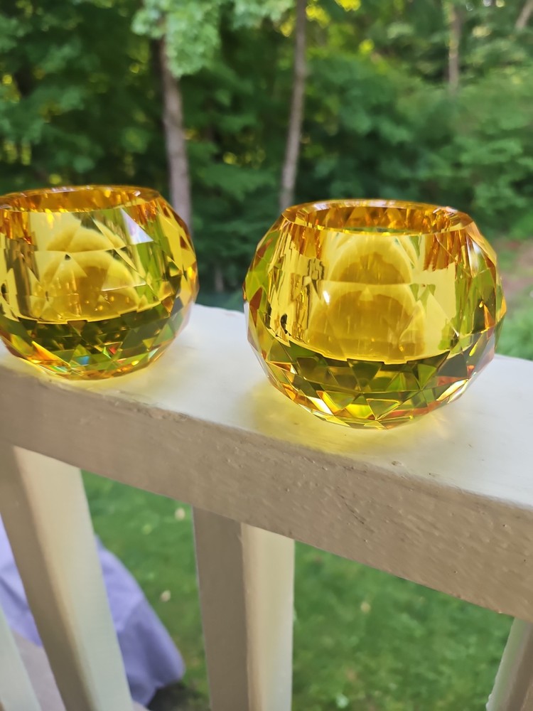 Oleg Cassini Faceted Crystal Votive Candle Holder Signed