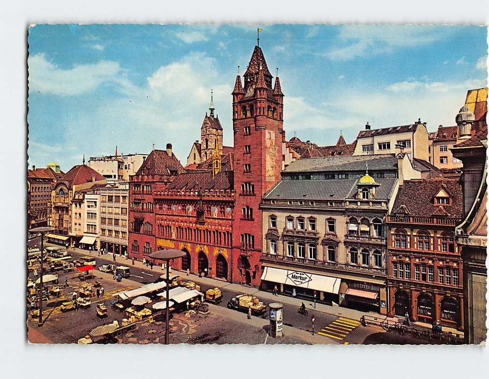 Postcard Town Hall and Market Place Basel Switzerland