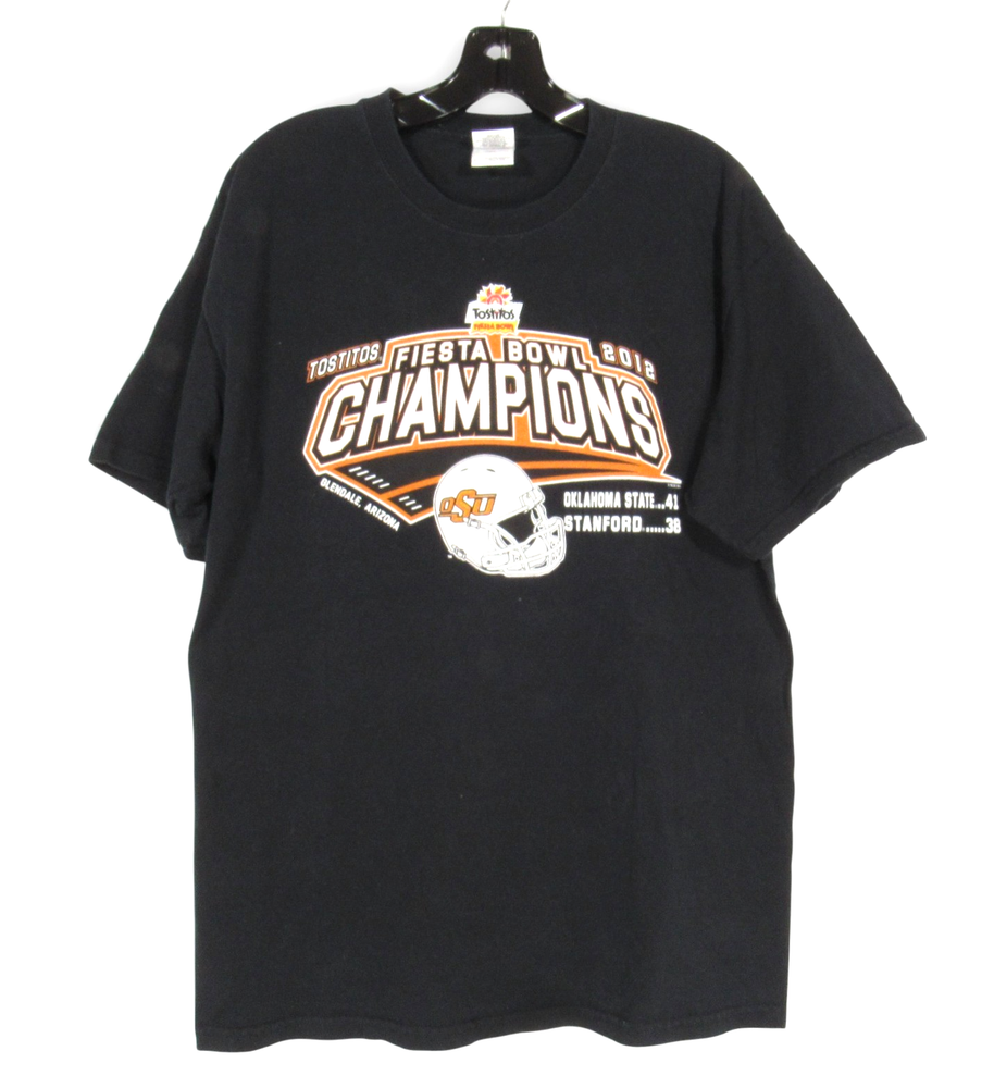 Black TWILL 2012 TOSTITOS FIESTA BOWL OKLAHOMA STATE COWBOYS CHAMPIONS T-Shirt L