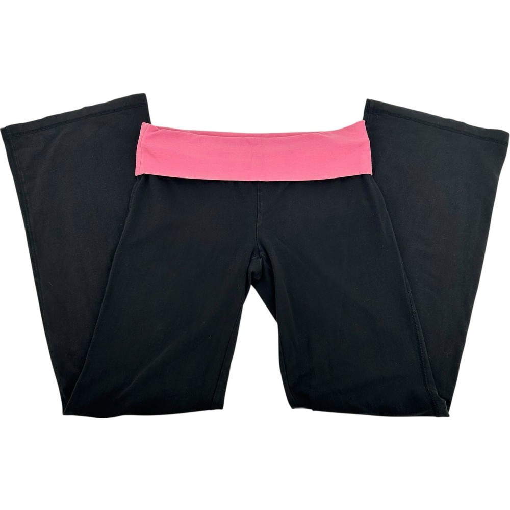 Vintage y2k Women's Black Pink No Boundaries Fold Over Flare Leggings Size Small