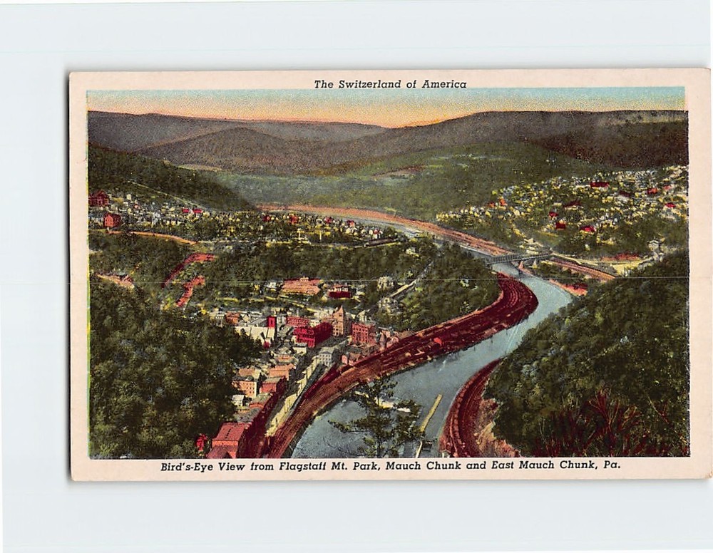 Postcard Birds Eye View from Flagstaff Mt. Park Jim Thorpe Pennsylvania USA