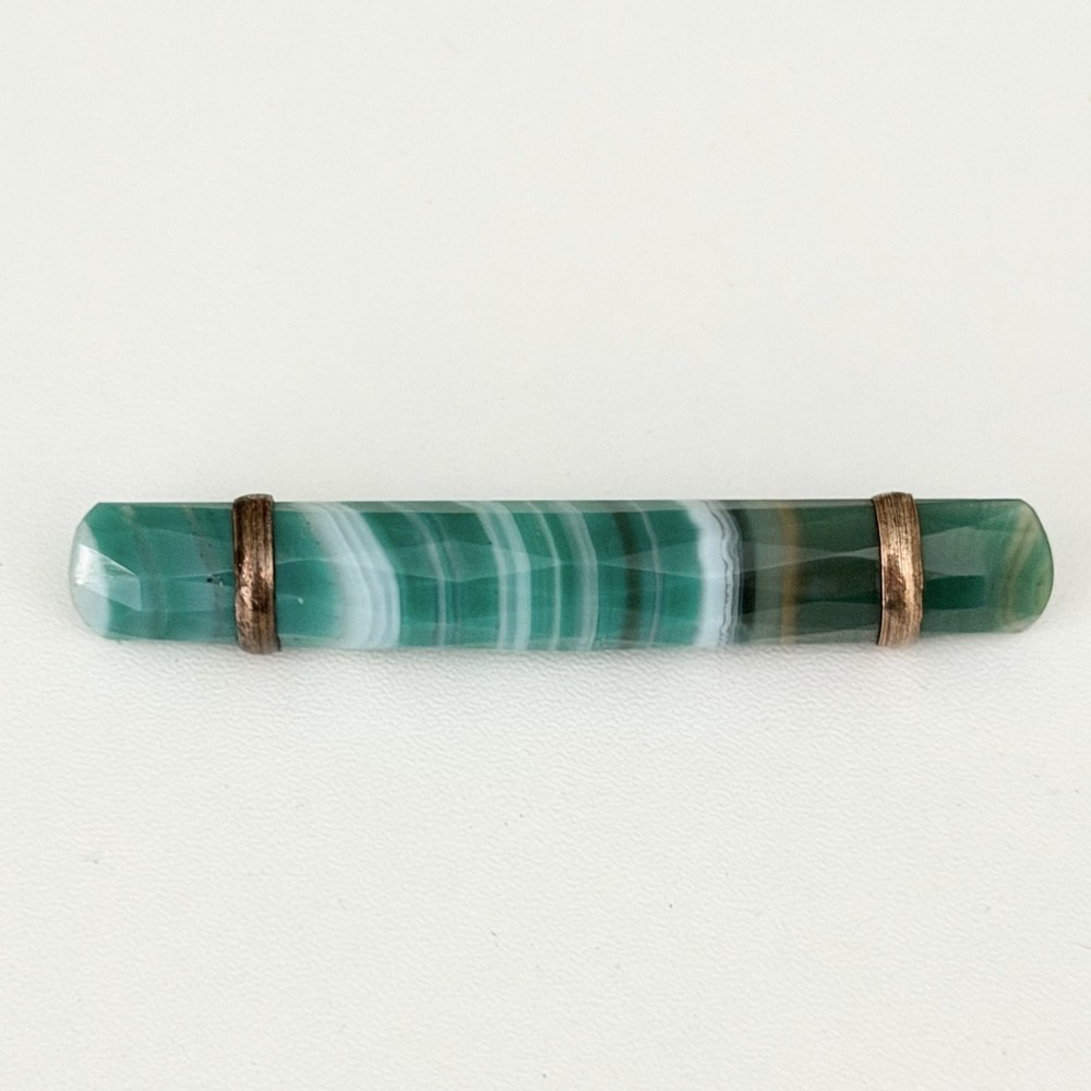 Antique Scottish Banded Agate Green Bar Brooch Pin