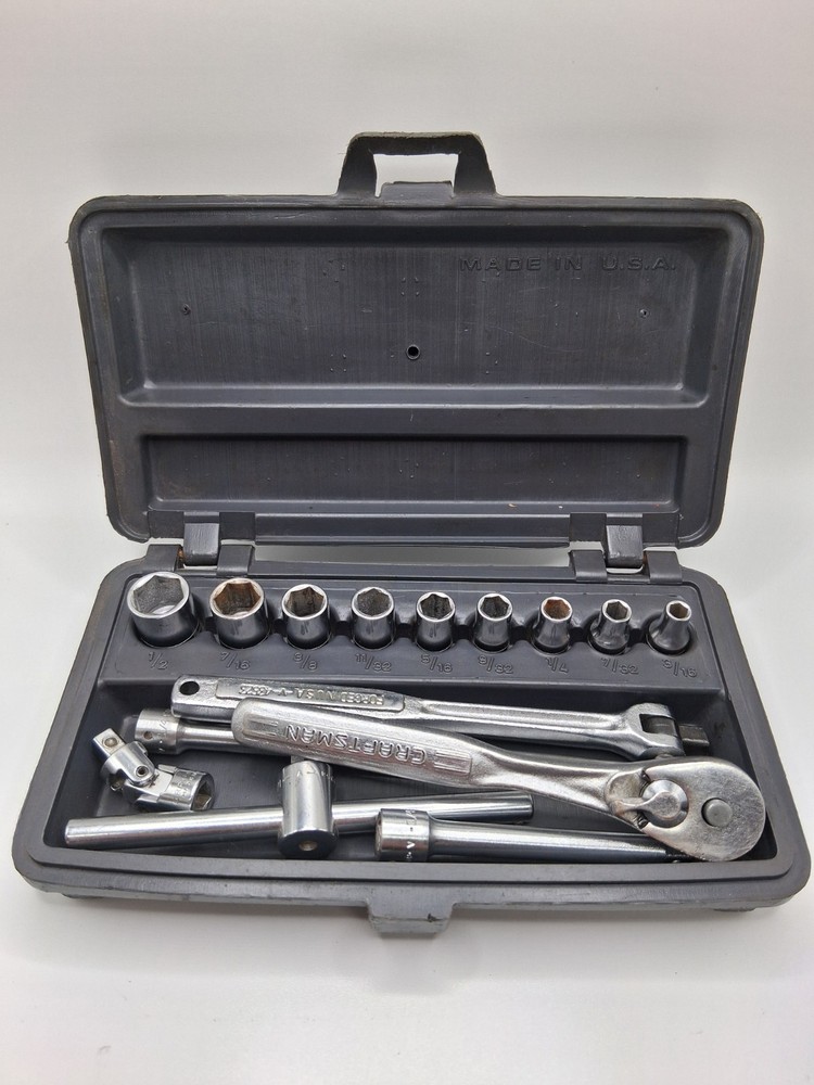 Vintage Craftsman 1/4 Drive Socket Set -V- Tear Drop Ratchet Oil Port Complete